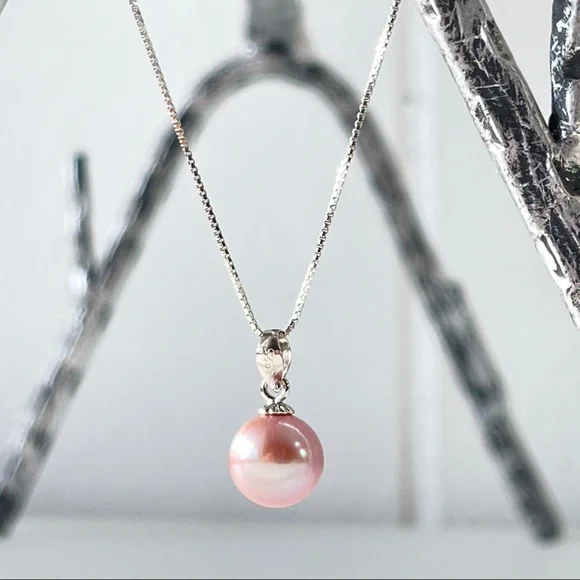 Real Round 3A Purple Freshwater Pearl Pendant 925 Sterling Silver Necklace - Picture 7 of 14